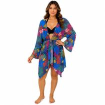 Saída De Praia/ Kimono Com Pontas Curto Em Tule Estampado