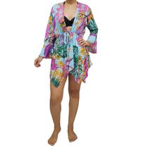 Saída de praia/ Kimono com pontas e proteção UV - Corpo dourado moda praia