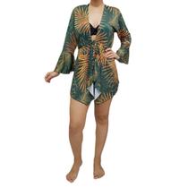 Saída de praia/ Kimono com pontas e proteção UV - Corpo dourado moda praia