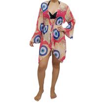 Saída De Praia/ Kimono Com Pontas E Transparência Estampado