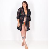 Saída de Praia Kimono de Renda Preto Saída de Praia Kimono de Renda Preto