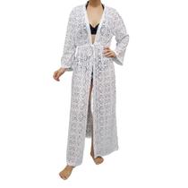 Saída De Praia/ Kimono Longo Em Renda De Arrastão Regulagem