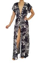 Saída De Praia / Kimono Longo Floral - Corpo Dourado Moda Praia