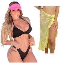 Saída De Praia kit Biquini Suplex Tule Moda Praia Kit