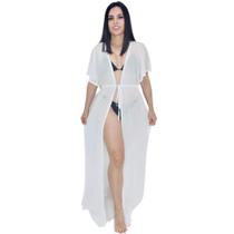 Saída de praia longa com cinto ajustável manga curta Saída de praia longa com cinto ajustável manga curta