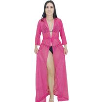 Saída De Praia Longa texturizada colmeia c/ cinto ajustável