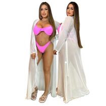 Saida De Praia Longa Vestido Canga Manga Longa Verão Uv50+