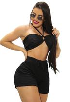 Saída de Praia Modelo Top Com Bojo e Alça no Pescoço e Short Saída de Praia Modelo Top Com Bojo e Alça no Pescoço e Short