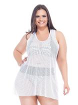 Saída de Praia Plus Size Branca Decote Nadador - Lehona