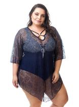 Saída de Praia Plus Size Marinho Renda