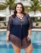 Saída de Praia Plus Size, Marinho, Renda, Tams. 48 e 52