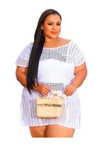 Saída de Praia Plus Size Tricot Fenda Acinturada Verão Banho