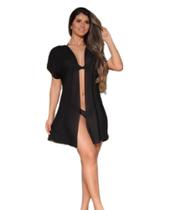 Saída de praia preta Kimono Camisetão blusão feminino