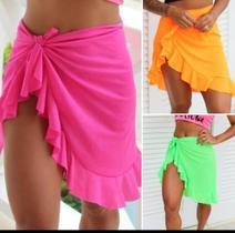 Saída de praia saia barra babado amarração na lateral tule feminina moda verão elegante