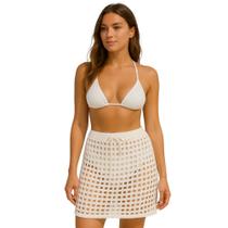 Saída De Praia Saia Crochê Tricot Curta Moda Verão Com Regulagem Saída De Praia Saia Crochê Tricot Curta Moda Verão Com Regulagem