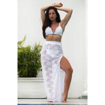 Saída de Praia Saia de Renda com Fenda Lateral