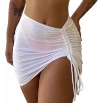 Saída De Praia Saia Transparente Franzida Ajuste Promoção