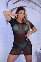 Saída de Praia Vestido Camisetão de Tule Transparente Confortável