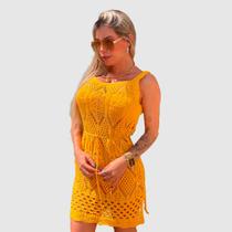Saída De Praia Vestido Curto Tricô De Amarrar Moda Praia Top
