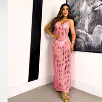 Saída De Praia Vestido Em Tricô Rendão Conforto Cores Verão