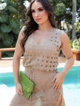 Saída de Praia Vestido Regata Curto Tricot Renda Trabalhada Saída de Praia Vestido Regata Curto Tricot Renda Trabalhada