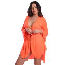 Saída De Praia Vih Triny De Ponta Chemise Feminino Moda Verão Laranja
