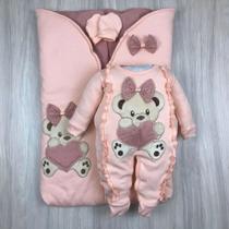 Saída maternidade bebê menina com saco de dormir bodado ursa coração macio Saída maternidade bebê menina com saco de dormir bodado ursa coração macio