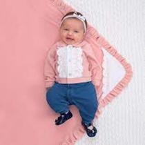 Saída Maternidade Bebê Menina Macacão Plush Rosa Chá e Jeans - Paraíso