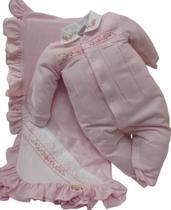 Saída Maternidade Bebê Menina Malha Bordado Paraiso Rf 15384