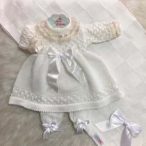 Saída Maternidade Bebê Menina Perolado Tricot Recém Nascido Saída Maternidade Bebê Menina Perolado Tricot Recém Nascido