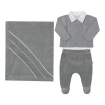 Saída Maternidade Bebê Menino 4Pçs Plush Tricô Paraiso 16127