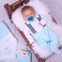 Saída Maternidade Bebê Menino Azul Marinho com Suspensório Completo Elegante Confortável Saída Maternidade Bebê Menino Azul Marinho com Suspensório Completo Elegante Confortável