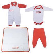 Saída Maternidade Bebe Torcedor Kit 4 Peças Vermelho e Branco Time Preferido Do Papai e Da Mamãe Enxoval Bordado