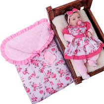 Saída Maternidade Com Porta Bebê Menina Delicada Charmosa Pink 05 Peças