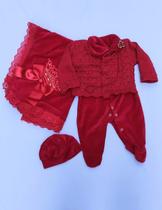 Saída maternidade de plush com casaquinho vermelha