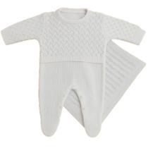 Saída Maternidade de Tricot Luxo Macacão e Manta Bebê Menina Saída Maternidade de Tricot Luxo Macacão e Manta Bebê Menina