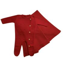 Saída Maternidade de Tricot Luxo Macacão e Manta Bebê Menino