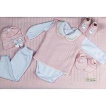 Saída Maternidade em Tricot 7 Peças Rosa Bebê - RN