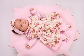 Saida maternidade feminina bebe floral rosa 4 peças