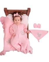 Saída Maternidade Listrada 4 Pçs Com Manta E Faixa De Cabeça