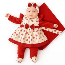 Saída Maternidade Luxo Menina 05 Peças Pompom Roupas de Bebê Saída Maternidade Luxo Menina 05 Peças Pompom Roupas de Bebê