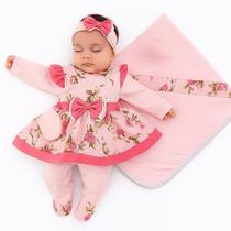 Saída Maternidade Luxo Menina 05 Peças Pompom Roupas de Bebê