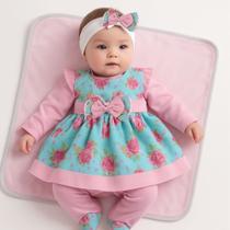 Saída Maternidade Luxo Menina 05 Peças Pompom Roupas de Bebê Saída Maternidade Luxo Menina 05 Peças Pompom Roupas de Bebê