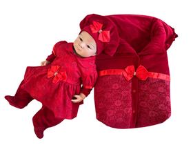 Saída Maternidade Luxo Renda Vermelha