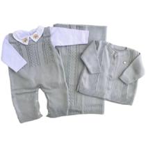 Saída Maternidade Masculina 4 peças Macaquinho, Body, Manta e Cardigan Tricô Infantil de Bebê 1580