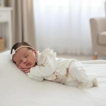 Saída Maternidade Menina Bordada com Mangas de Organza e Poá 03 Peças Roupa de Bebê Menina Saída Maternidade Menina Bordada com Mangas de Organza e Poá 03 Peças Roupa de Bebê Menina