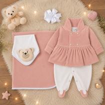Saida Maternidade Menina de Plush Eloá Rosê 05 peças Saida Maternidade Menina de Plush Eloá Rosê 05 peças