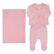 Saída maternidade menina rosa tricô paraíso tamanho rn