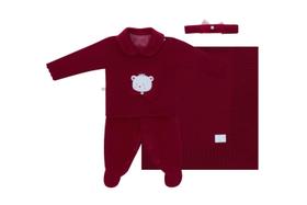 Saída Maternidade Menina Tricot e Plush RN Vermelho Fofinho