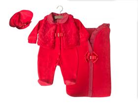 Saída Maternidade Menina Vermelho Luxo 4 Peças Plush 100% Algodão Saco De Dormir